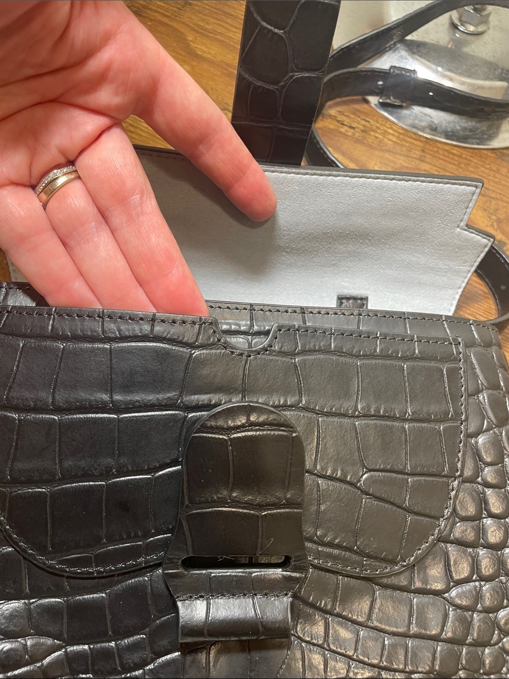 Senreve Aria Black Croc-Embossed Leather Buckle Crossbody/Belt Bag - Picture 9 of 10